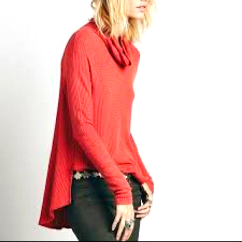 Free People Brick Red Thermal Waffle Knit Thermal
